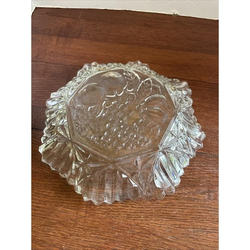 Vintage Federal Glass Pioneer Fruit Pattern Ruffled Clear Serving Bowl EAPG  11